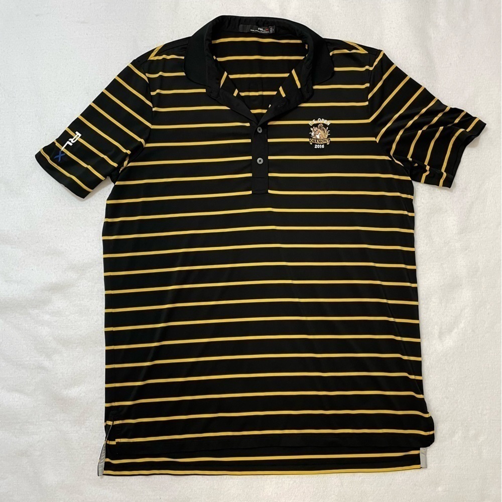 Ralph Lauren RLX black & yellow polo golf shirt, U.S. Open Oakmont 2016 Large﻿﻿﻿